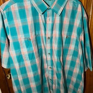 Wrangler Turquoise and White Plaid Button Down Shirt
